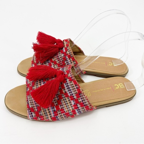 BC Footwear Tassel Slide Sandals 8.5 Multicolor Boho Summer Beach Flat - Picture 3 of 8